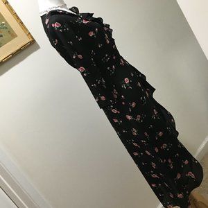 ❤️ F21 Black Flowing Midi with Pink Roses